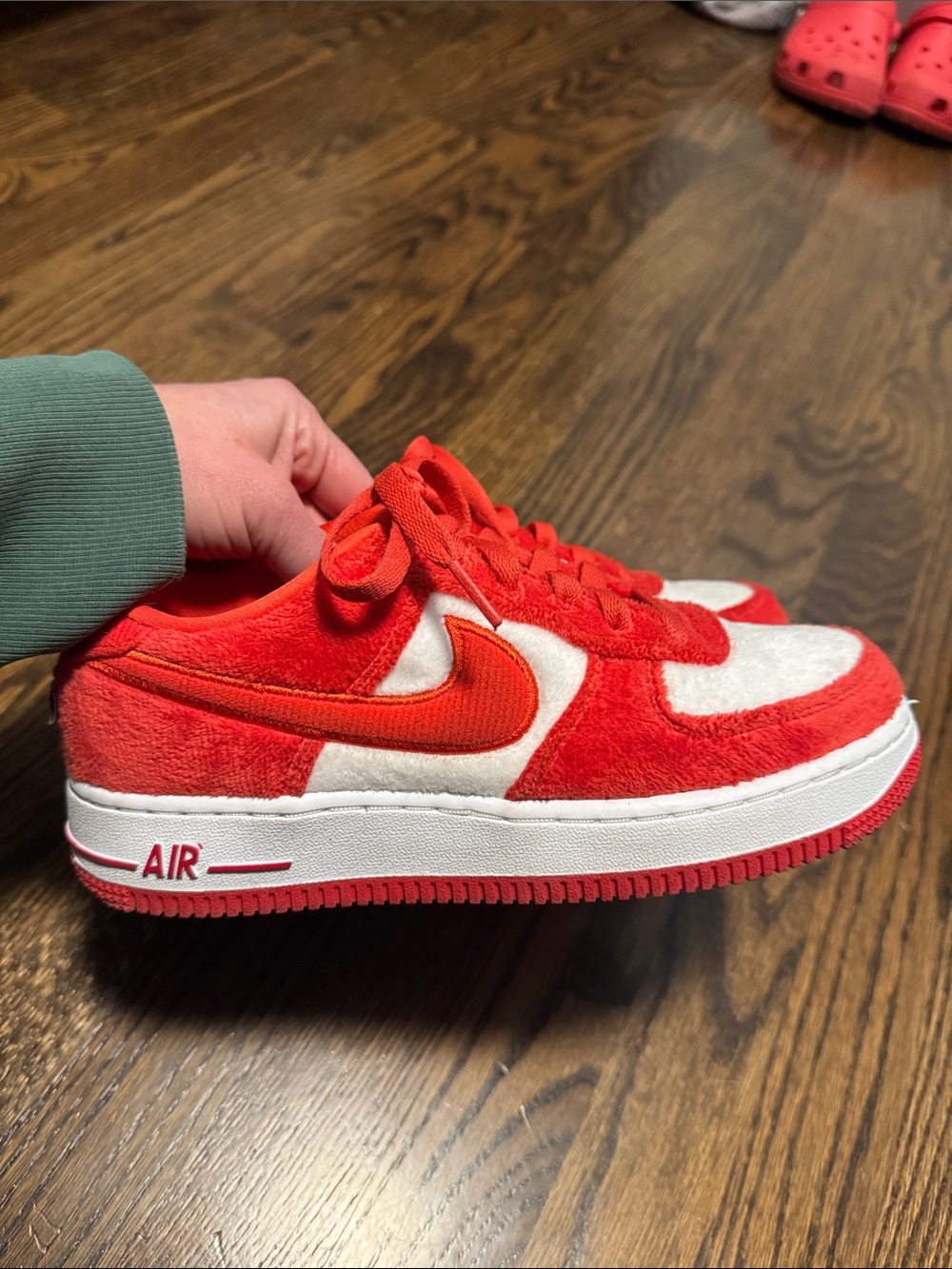 Nike Kids Red and White Suede-Look Low Top Sneakers